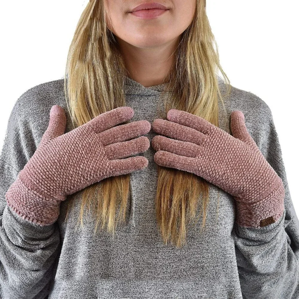 Women's Rose Winter Warm Eco-friendly Knit Chenille Touchscreen Texting Gloves
